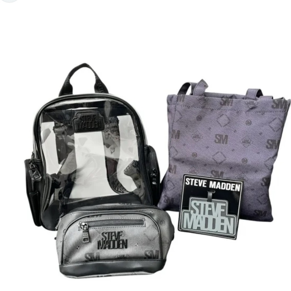 Steve Madden Birma‎ clear logo back pack set